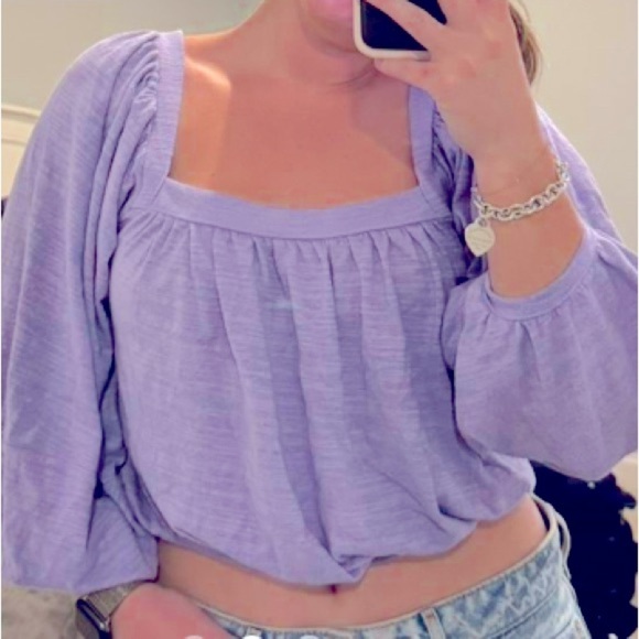 Free people bell sleeve lavender square neck top boho casual classic Spring M - Picture 2 of 6
